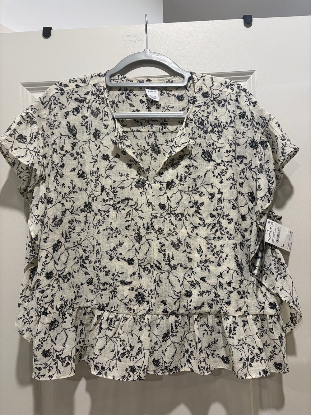 Melrose and Market Cream Blouse with Black Floral Print